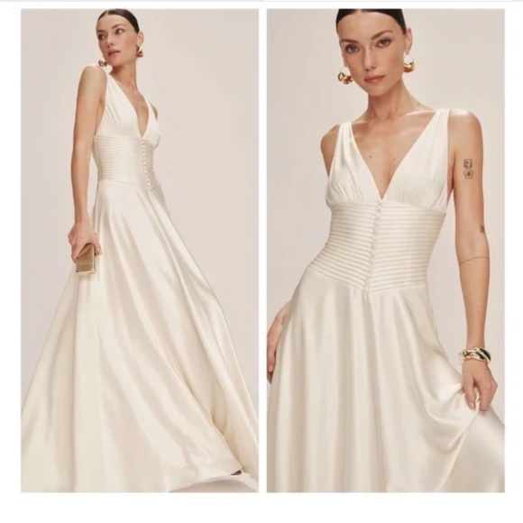 Reformation Arianwen Satin Gown Dress Wedding Bridal Fior Di Latte Sz 0 w/ tags - Picture 1 of 12